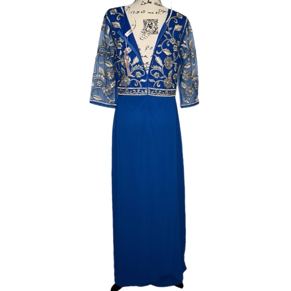 Maner - Royal Blue Embroidered Evening Gown - Size Large - NWT - Picture 7 of 12